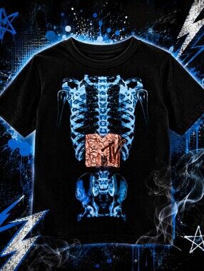 MTV Boys Black Skeleton Graphic Tee Large